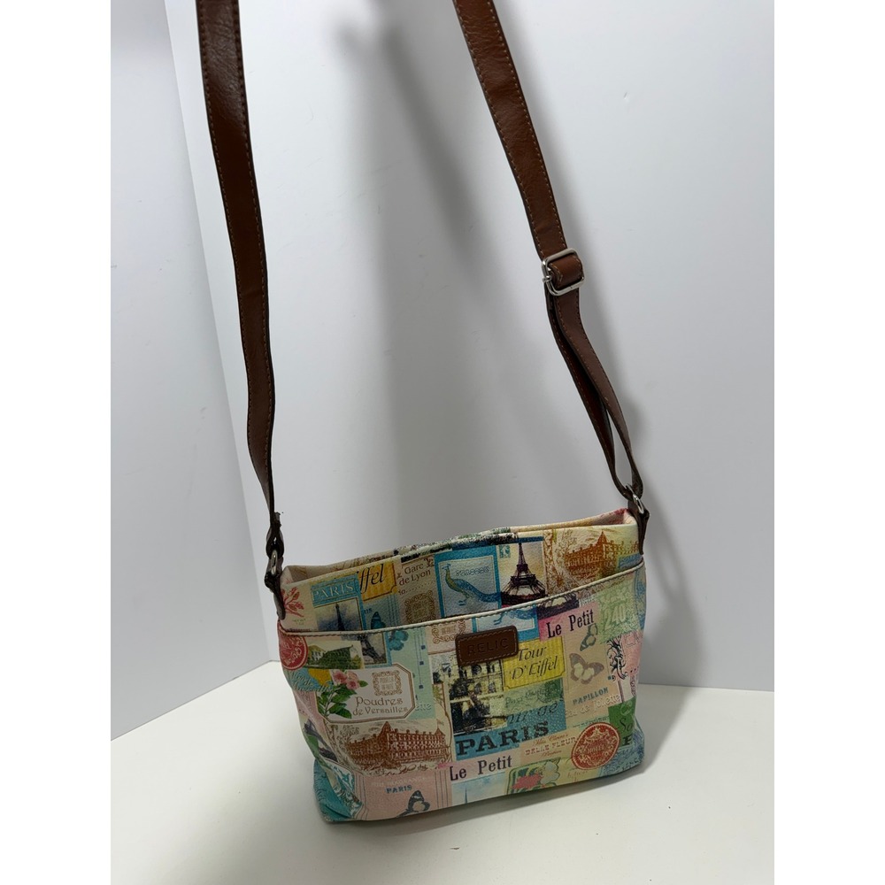 Relic by Fossil Paris Postcard Print Crossbody Bag Canvas Travel Organizer Purse